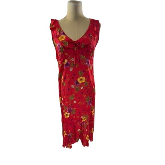 "ROMEO ROMEO" Vintage Y2K Babydoll Red Floral Midi Dress SZ L RUNS SMALL Summer - Picture 1 of 8
